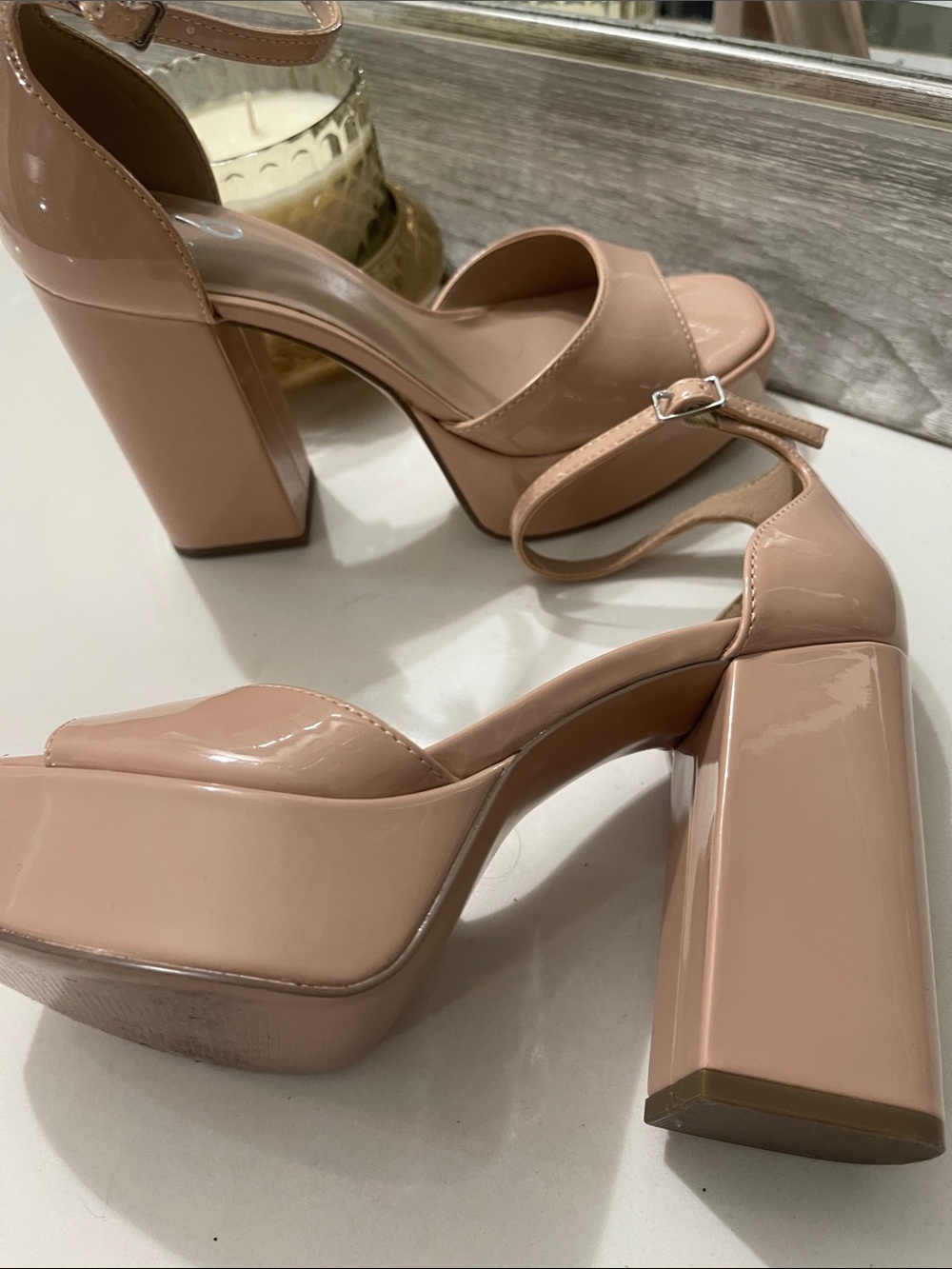 Mix No. 6 Nude Tan  Platform Block Heel Sandals Ankle Strap Sammir sz 6 - Picture 2 of 13